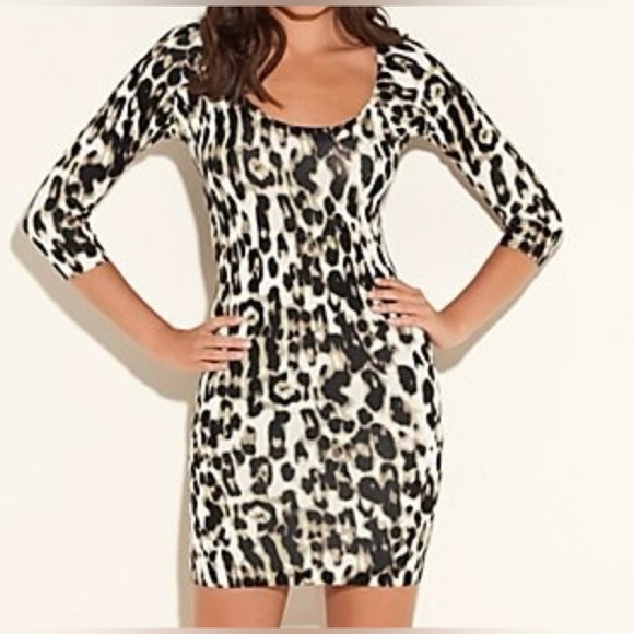 Guess Black, Tan and White Snow Leopard print with lace Mini Dress - Picture 1 of 2